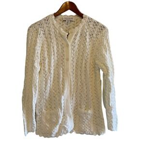 Carly Blake White Pointelle Knit Cardigan Sweater‎ Made in USA Medium